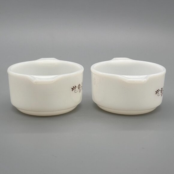 Vintage Dynaware Pyr-O-Rey Brown Daisy Pattern Glass Bowls With Side Handles Set - Picture 3 of 8